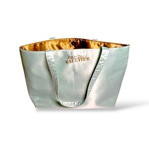 Jean Paul Gaultier bag satin pastel mint green shopper tote Golden‎ brown Inside